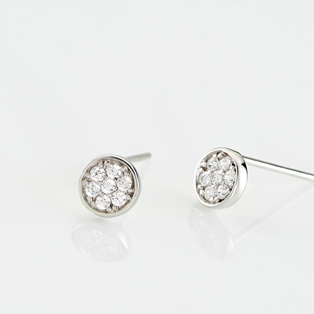 Boucles D'oreilles Puces Pastille Serti Clos Or Blanc Oxyde - Puces Femme | Marc Orian