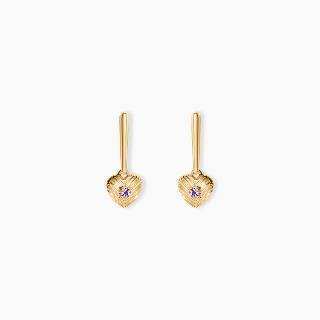 Boucles D'Oreilles Pendantes Benesh Argent Dor&eacute; A L'Or 750/1000 Am&eacute;thyste - Pendantes Femme | Marc Orian