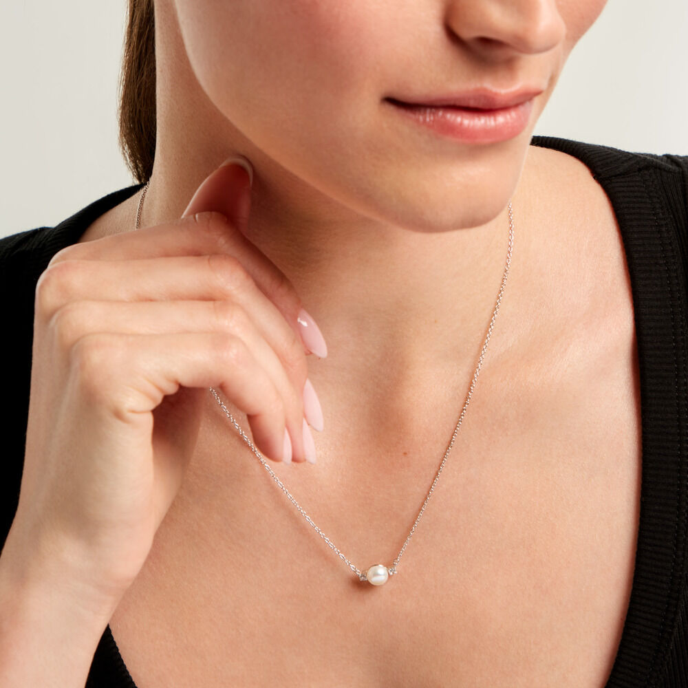 Collier Sari Argent Blanc Perle De Culture Oxyde De Zirconium - Colliers avec pierres Femme | Marc Orian