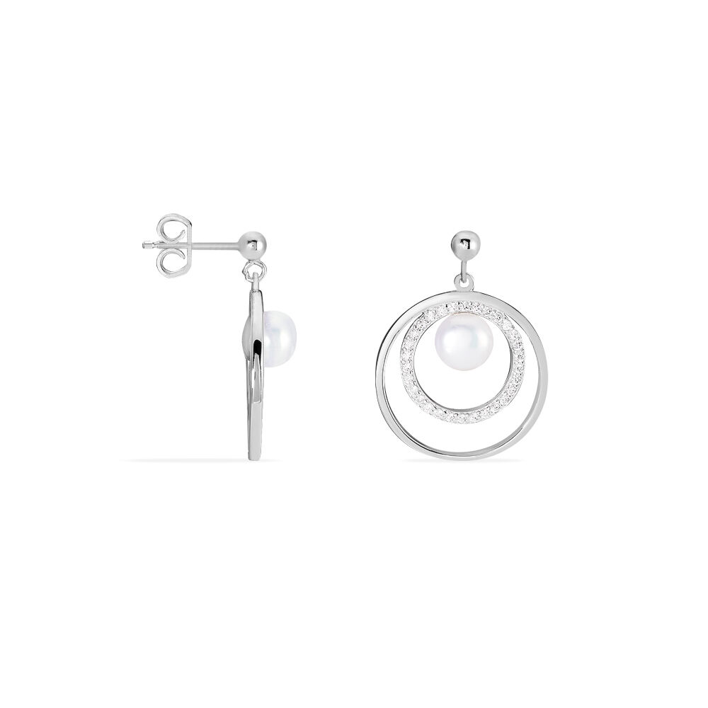 Boucles D'oreilles Pendantes Oksana Argent  Perle De Culture Et Oxyde - Pendantes Femme | Marc Orian