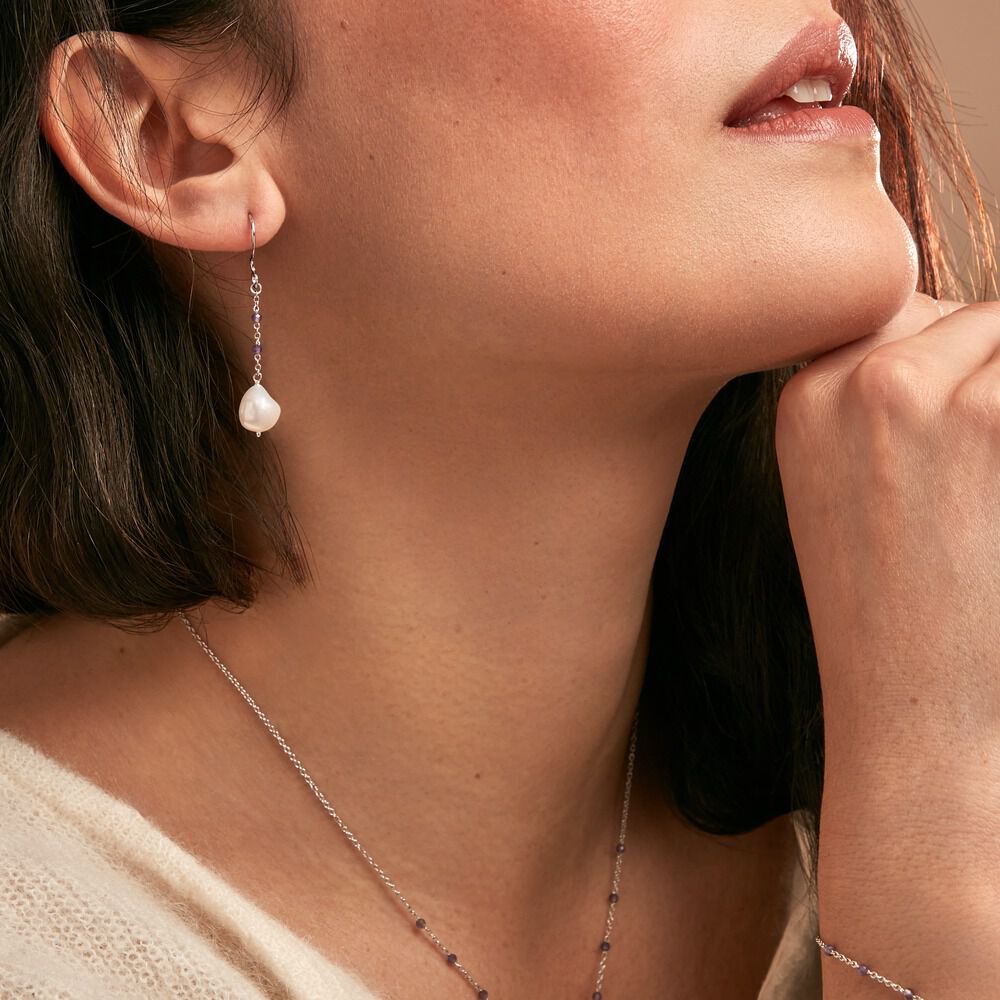 Boucles D'oreilles Pendantes Kerri Argent Blanc Perle De Culture - Pendantes Femme | Marc Orian