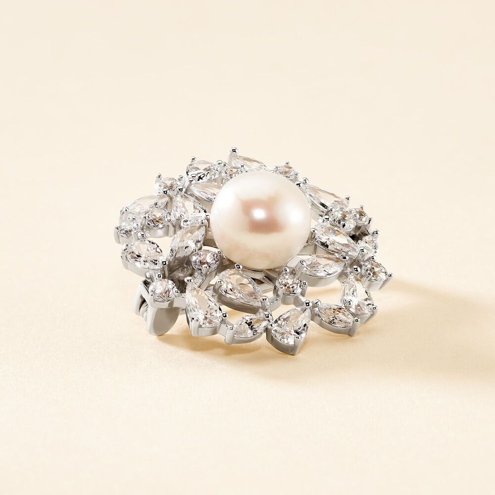 Broche Kaki Argent Blanc Perle De Culture - Broches Femme | Marc Orian