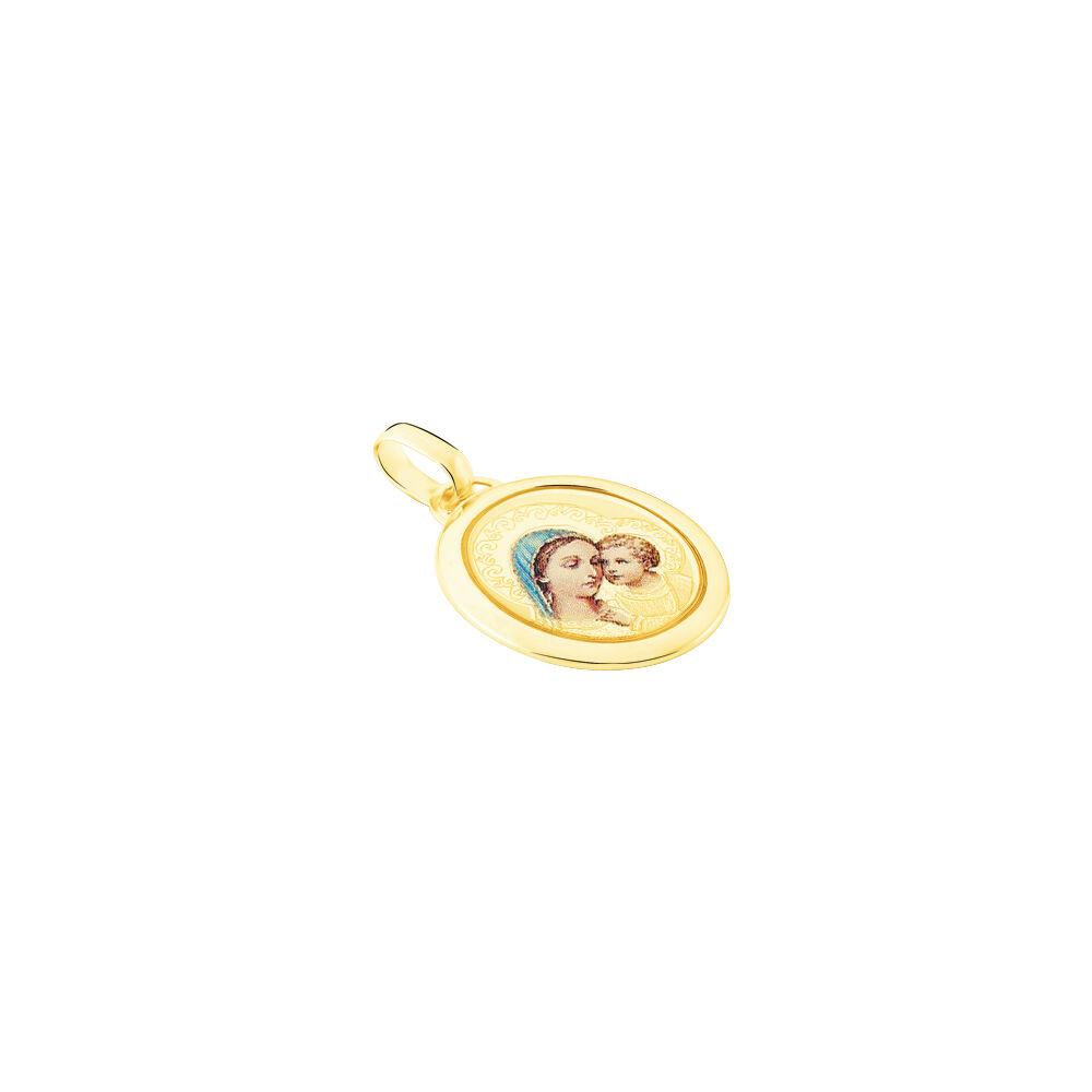 Pendentif Vierge A L'enfant Ovale Or Jaune - Médailles et médaillons Famille | Marc Orian