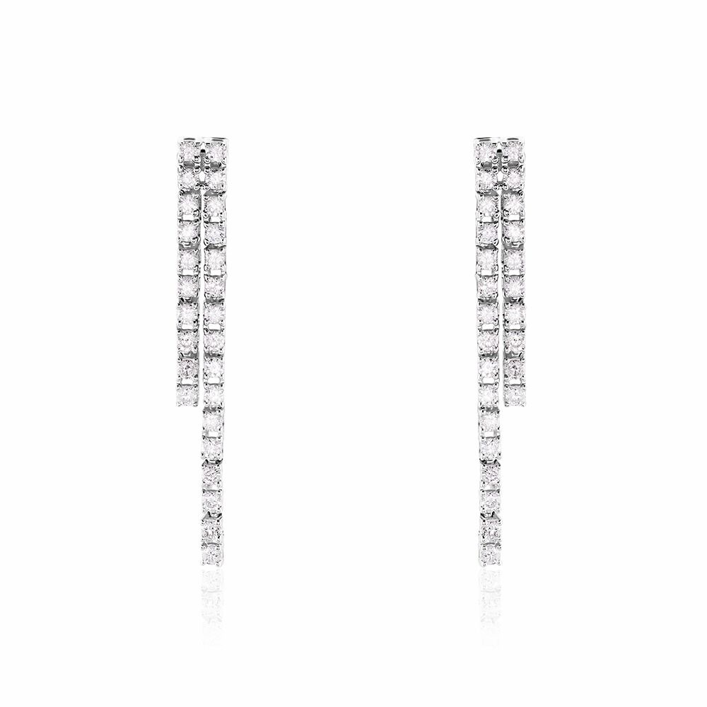 Boucles D'oreilles Pendantes River Or Blanc Diamant -  Femme | Marc Orian