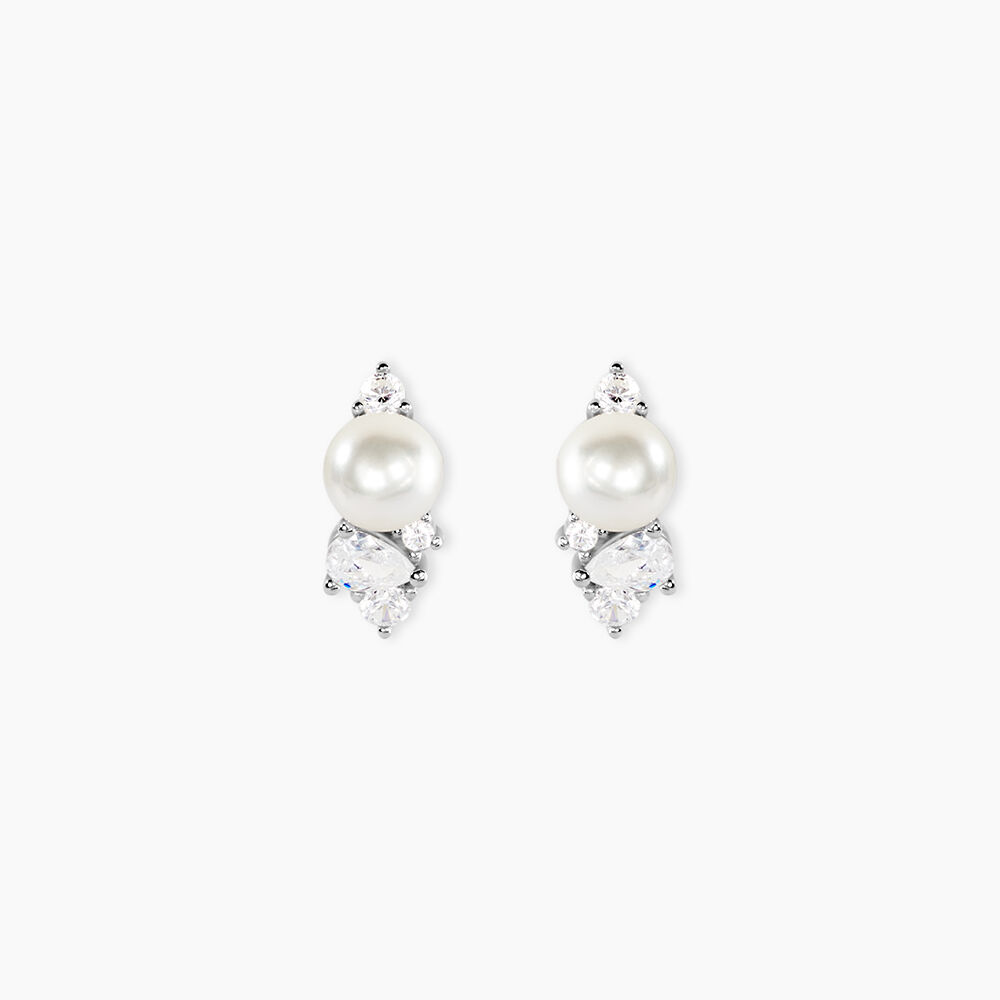 Boucles D'Oreilles Puces Elea Argent Blanc Perle De Culture Oxyde De Zirconium - Puces Femme | Marc Orian