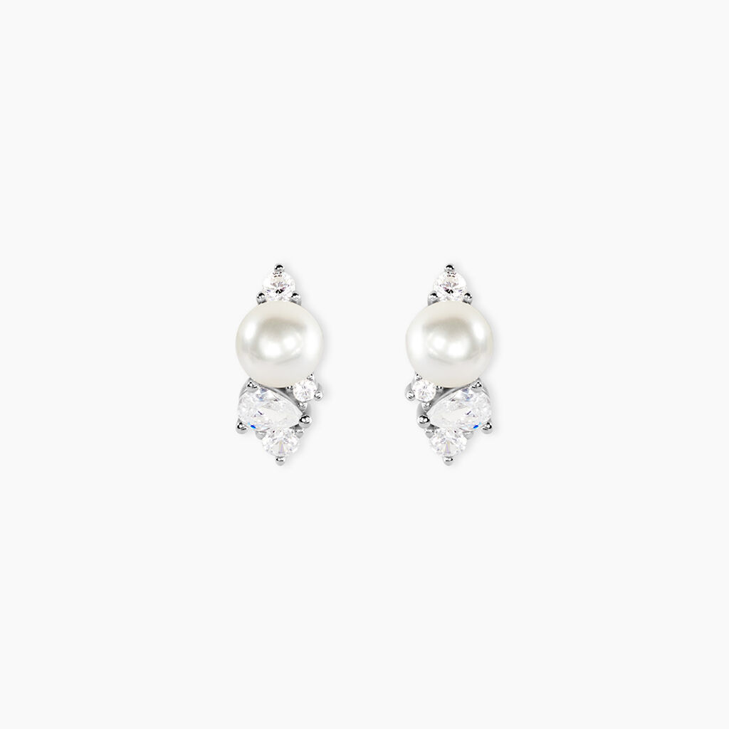 Boucles D'Oreilles Puces Elea Argent Blanc Perle De Culture Oxyde De Zirconium - Puces Femme | Marc Orian