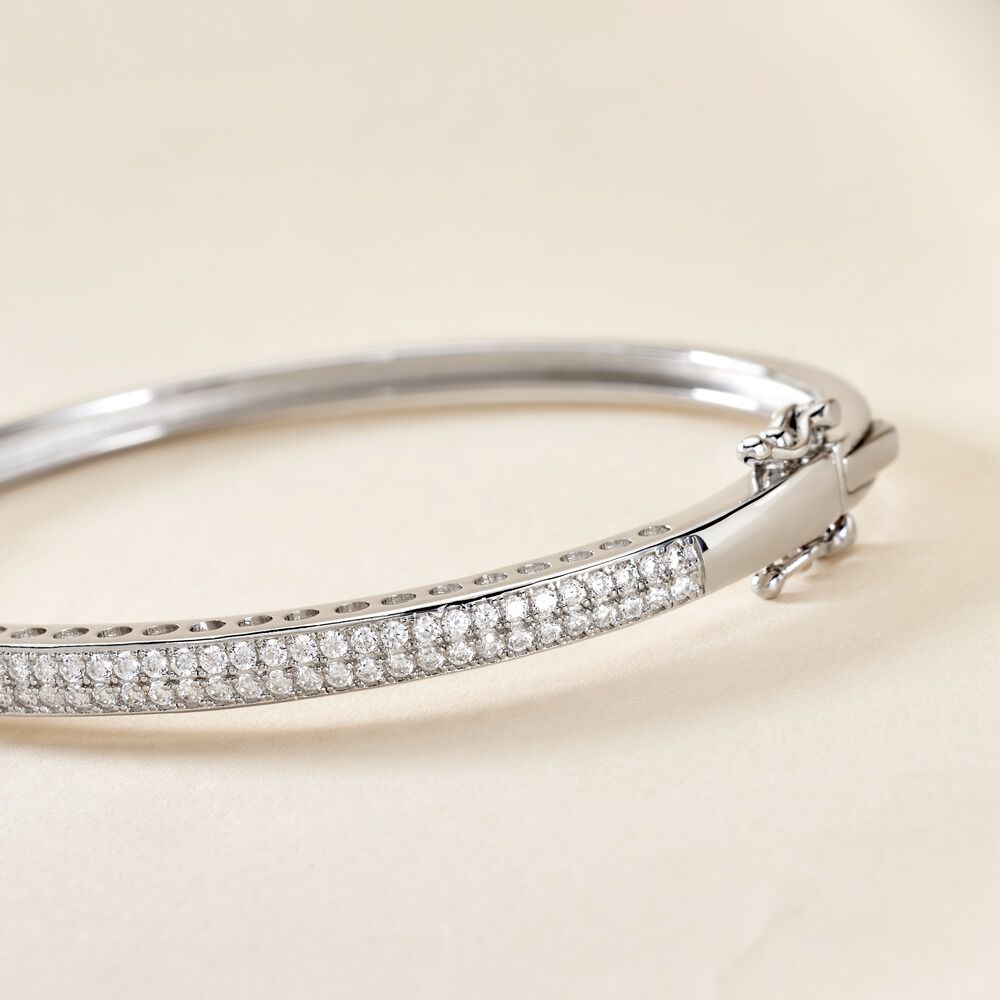 Bracelet Jonc Clélya Argent Blanc Oxyde De Zirconium - Bracelets joncs Femme | Marc Orian