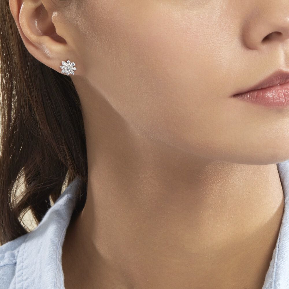 Boucles D'oreilles Puces Lorraine Argent Blanc Oxyde De Zirconium - Puces Femme | Marc Orian