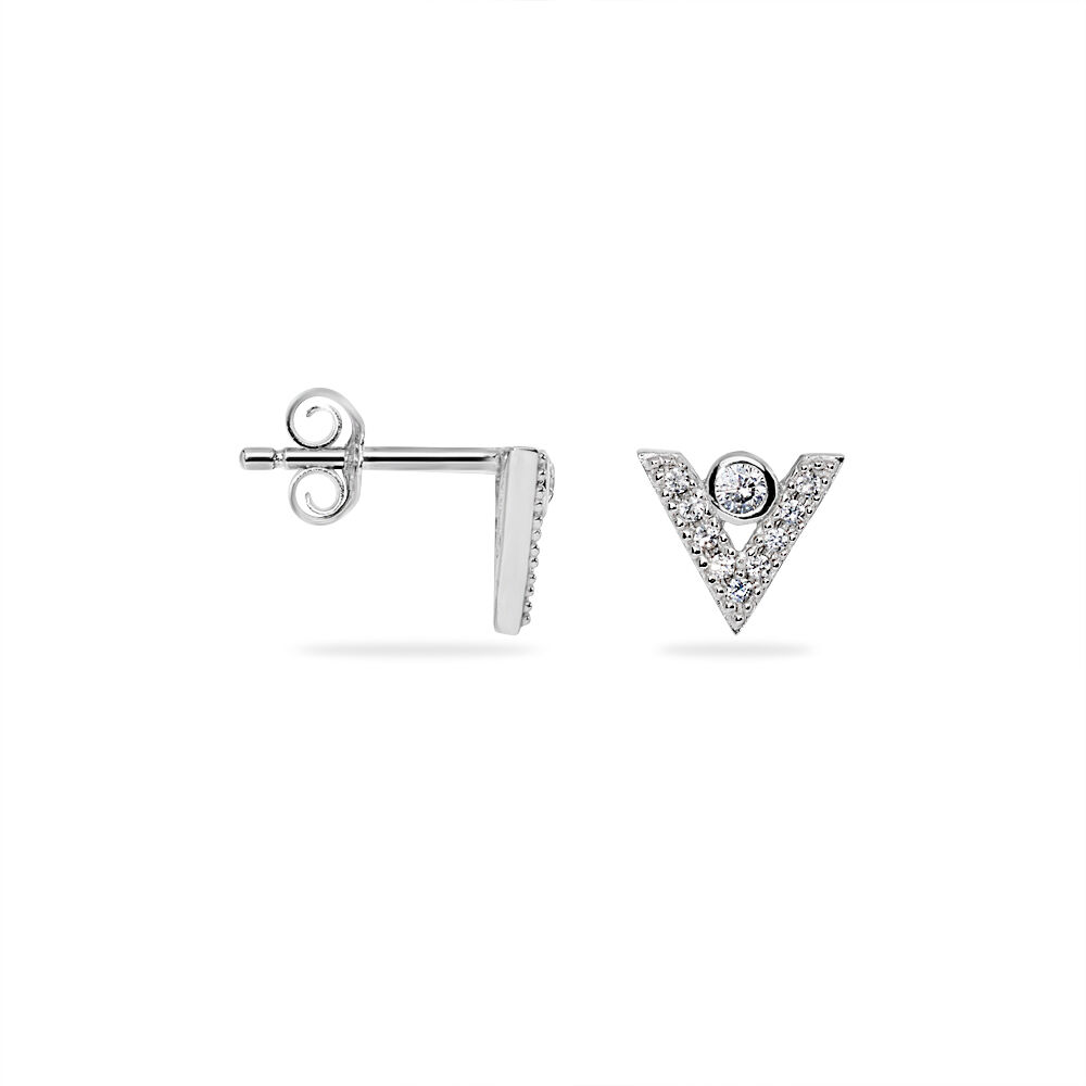 Boucles D'oreilles Puces Emy V Argent Blanc Oxyde De Zirconium - Puces Femme | Marc Orian