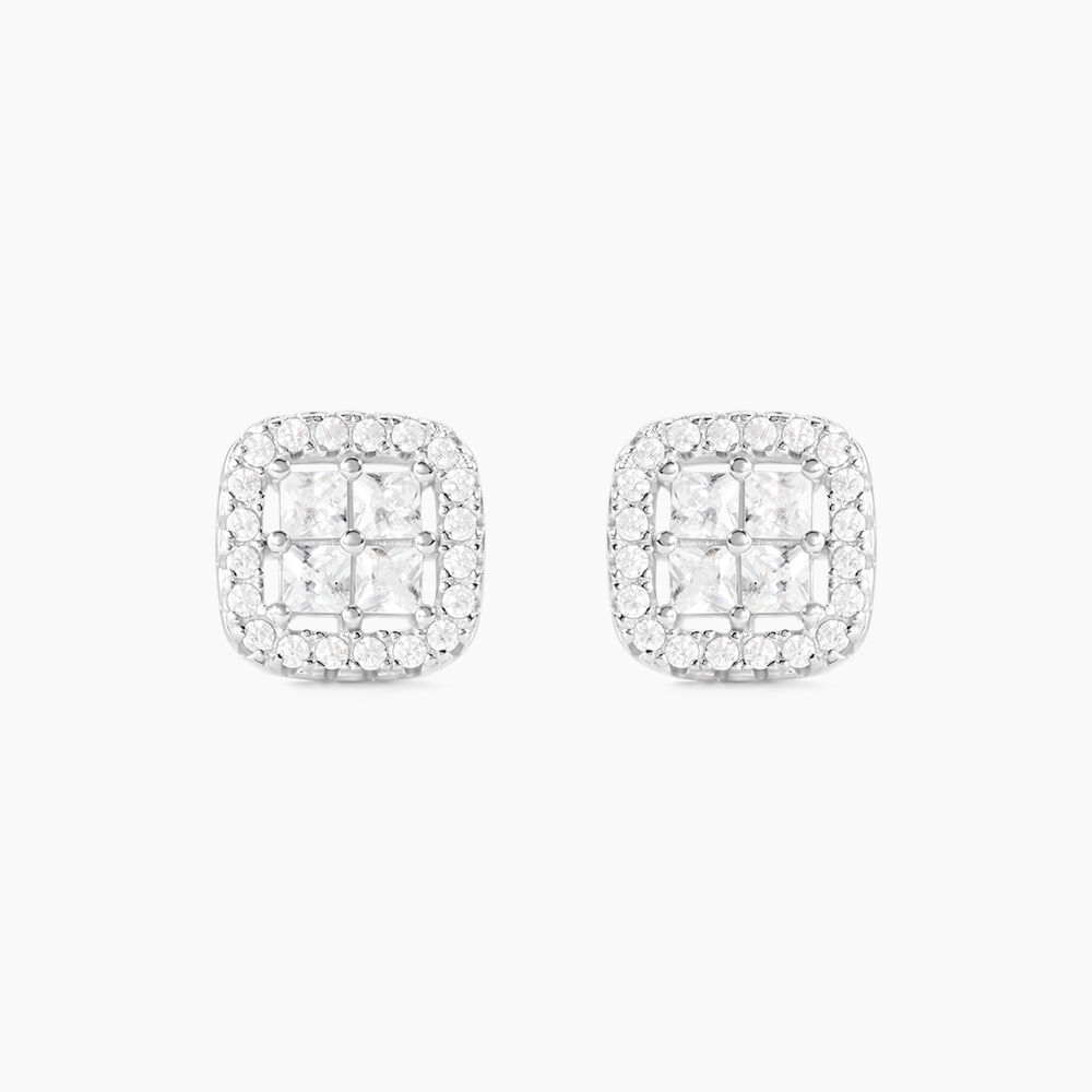 Boucles D'oreilles Puces Justina Argent Blanc Oxyde De Zirconium - Puces Femme | Marc Orian