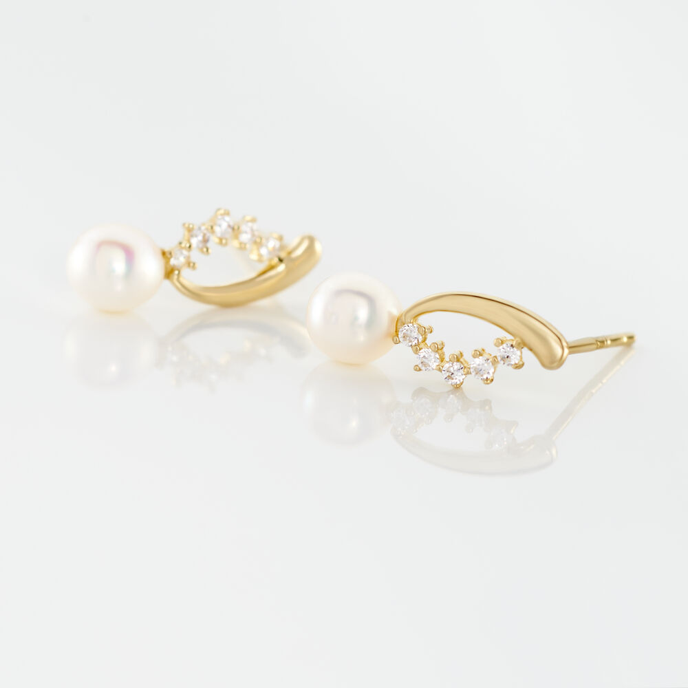 Boucles D'oreilles Puces Dominga Or Jaune Perle De Culture Et Oxyde - Puces Femme | Marc Orian