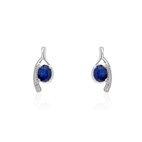 Bijoux D'oreilles Emotion Or Blanc Saphir Diamant - Puces Femme | Marc Orian