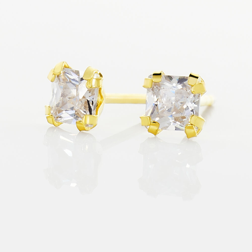 Boucles D'oreilles Puces Doreen Carre Or Jaune Oxyde De Zirconium - Puces Femme | Marc Orian