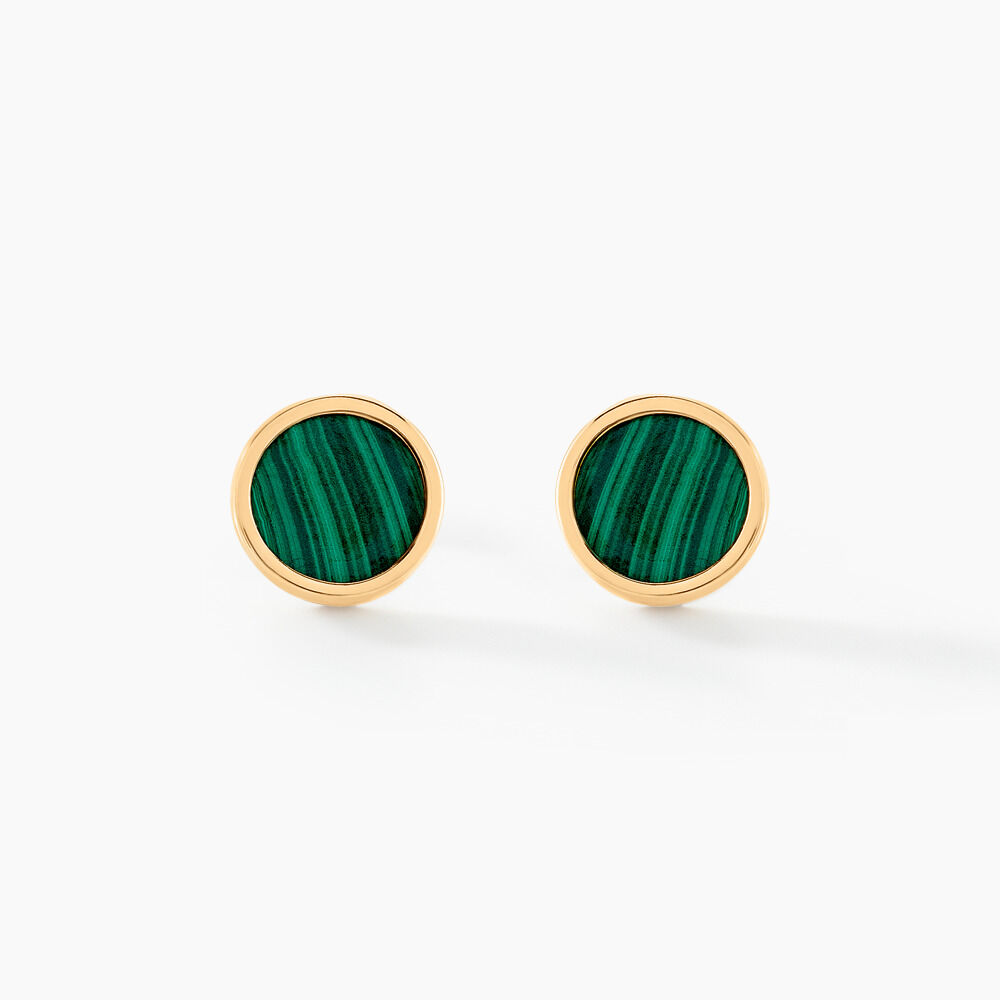 Boucles D'oreilles Puces Florica Or Jaune Malachite - Puces Femme | Marc Orian