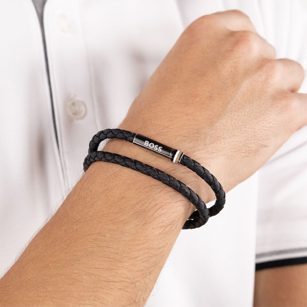 Bracelet Boss Ares Summer Cuir De Veau Noir - Bracelets cuir Homme | Marc Orian