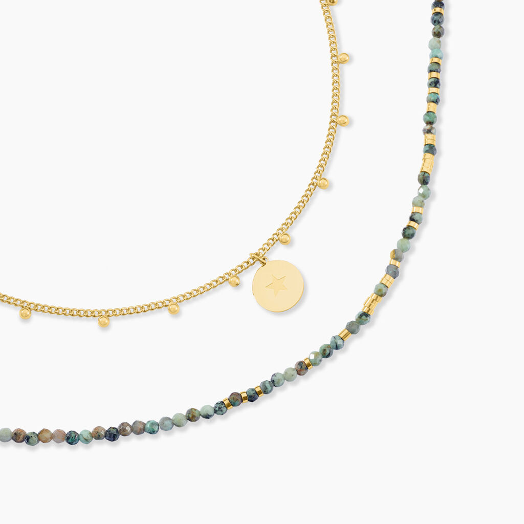 Collier Acier Doré Jaspe Africain - Colliers avec pierres Femme | Marc Orian