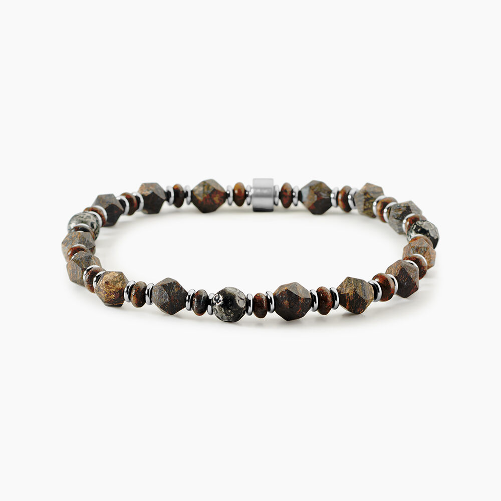 Bracelet Jourdan Acier Blanc Pierre De Synthese Bronzite - Bracelets cha&icirc;nes Homme | Marc Orian