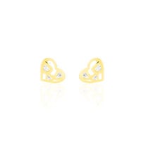 Boucles D'oreilles Puces Daria Cœur Or Jaune Oxyde De Zirconium