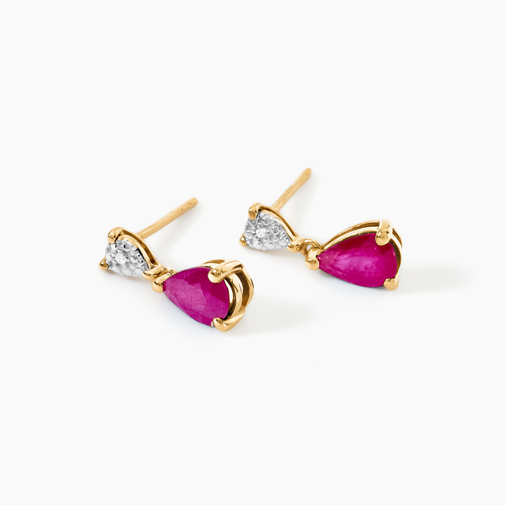 Boucles D'Oreilles Puces Porfirio Or Jaune Rubis Diamant - Boucles d'oreilles mariage Femme | Marc Orian