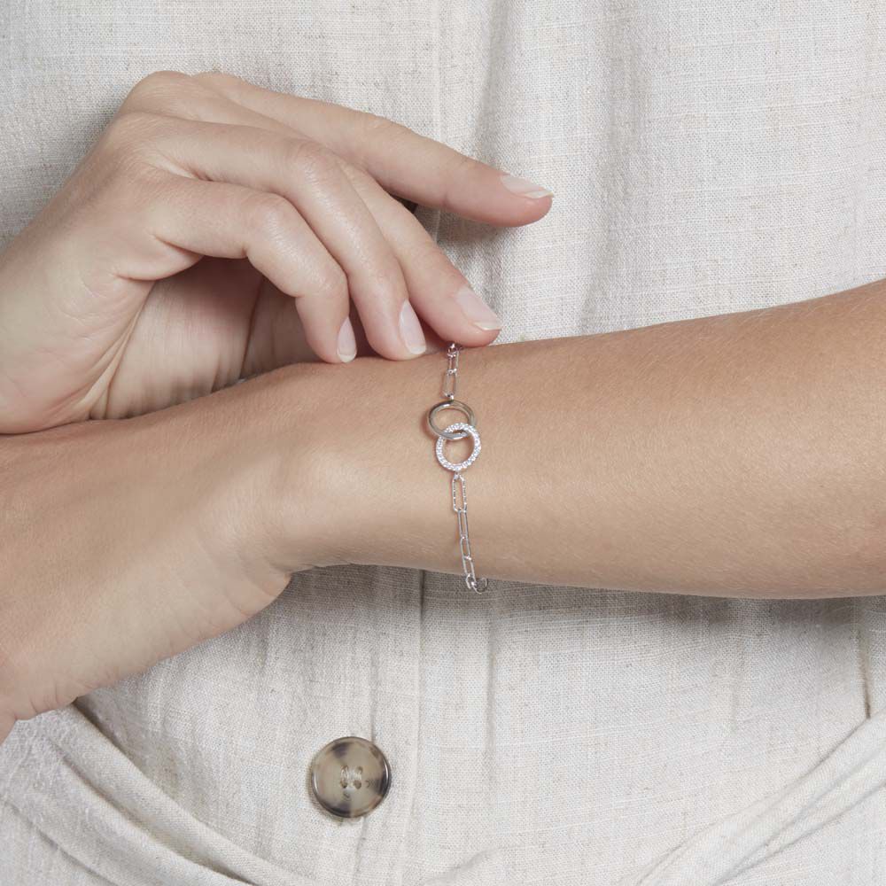 Bracelet Argent Satin Oxydes De Zirconium - Bracelets Anneaux Entrelaces Femme | Marc Orian