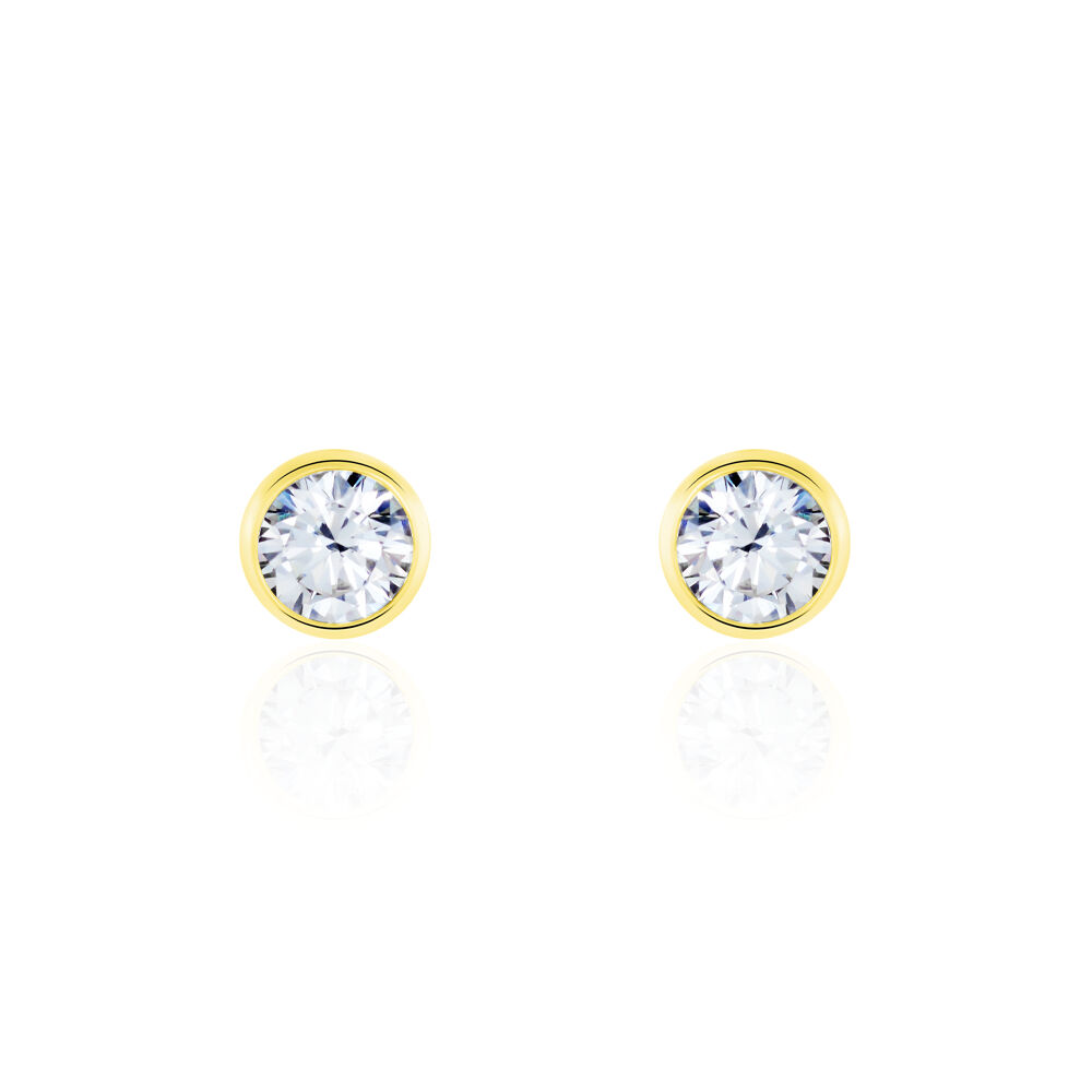 Boucles D'oreilles Puces Elda Serti Clos Or Jaune Oxyde De Zirconium - Puces Femme | Marc Orian