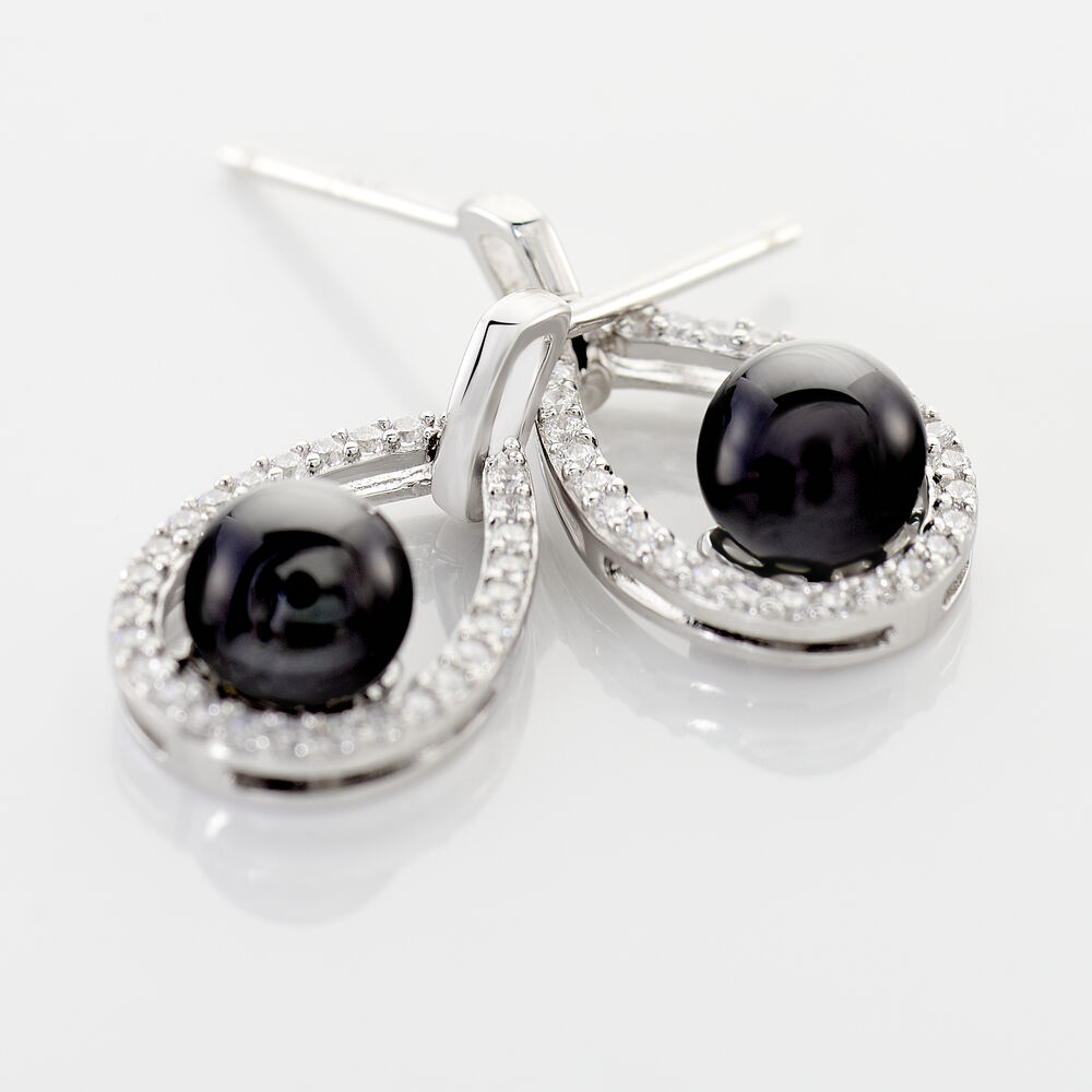 Boucles D'oreilles Pendantes Nerea Argent Blanc C&eacute;ramique Et Oxyde - Pendantes Femme | Marc Orian