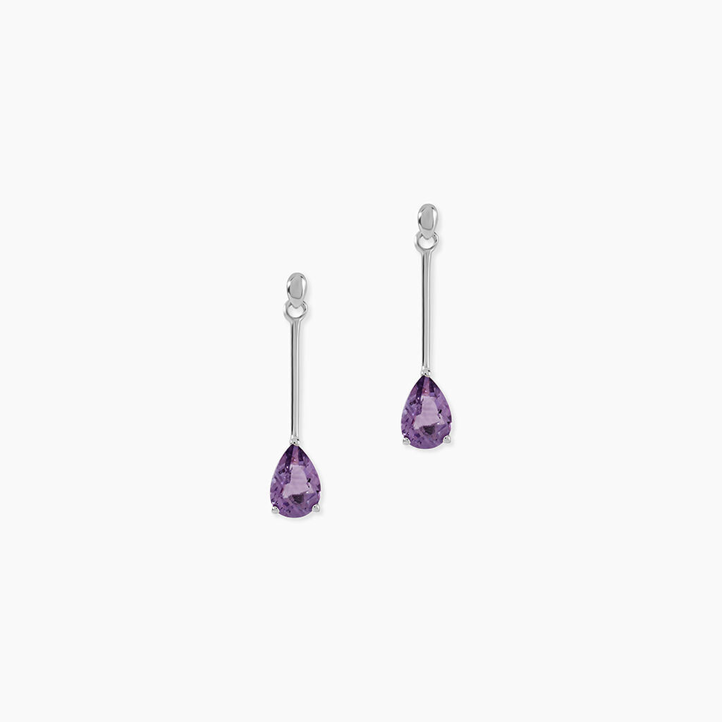 Boucles D'oreilles Pendantes Goutte Or Blanc Amethyste - Pendantes Femme | Marc Orian