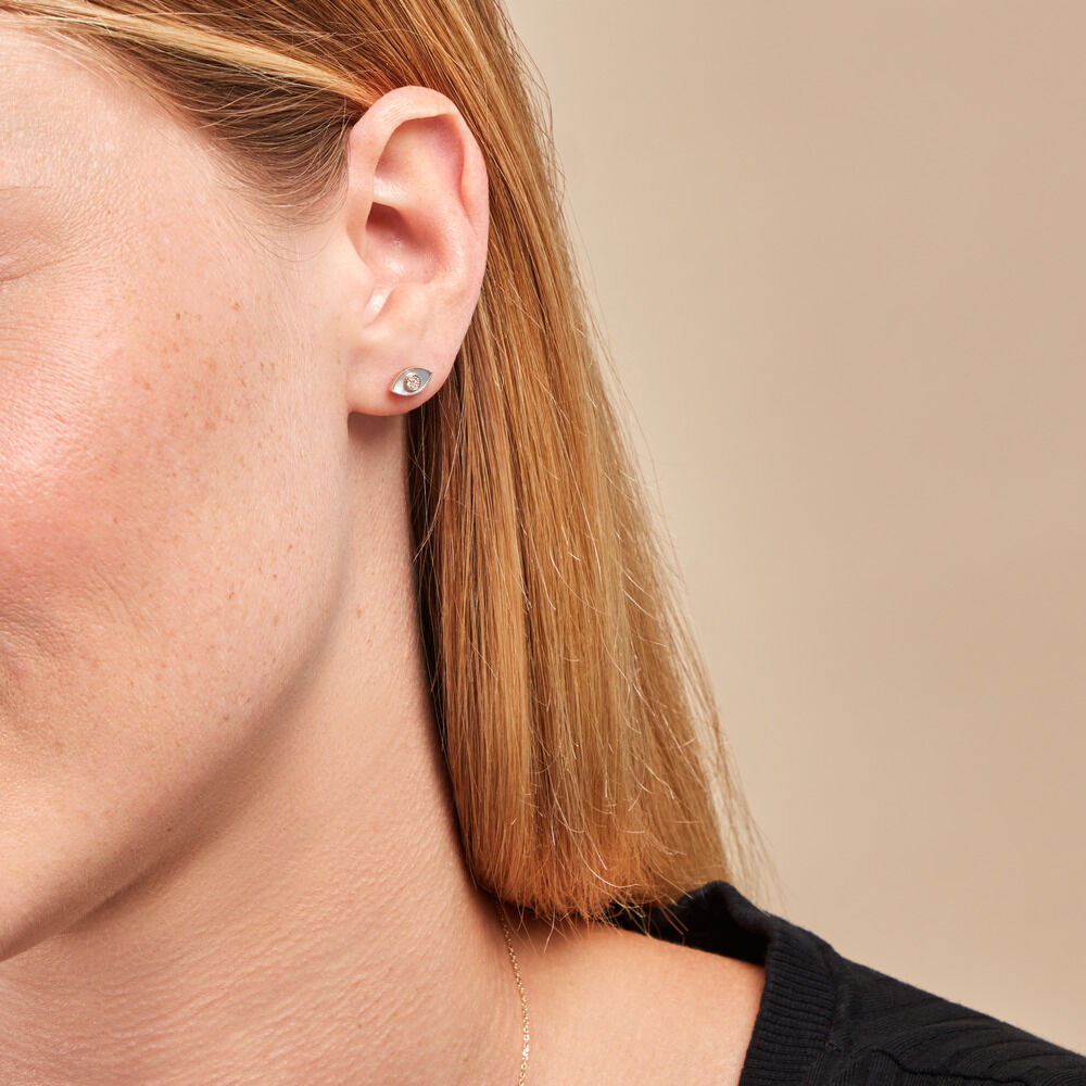 Boucles D'oreilles Puces Matiasma Or Jaune Nacre Diamant - Puces Femme | Marc Orian