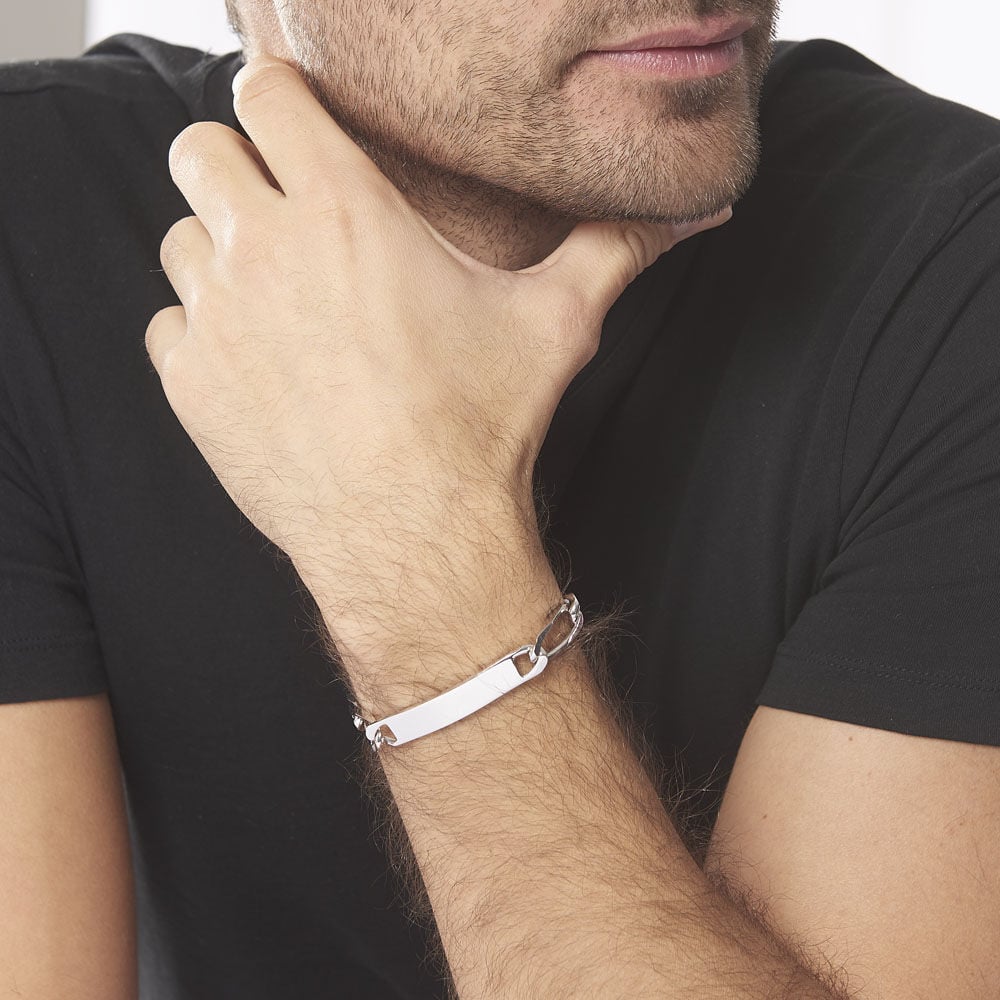 Bracelet Identit&eacute; Vila Maille Alternee 1/2 Argent Blanc - Gourmettes Homme | Marc Orian