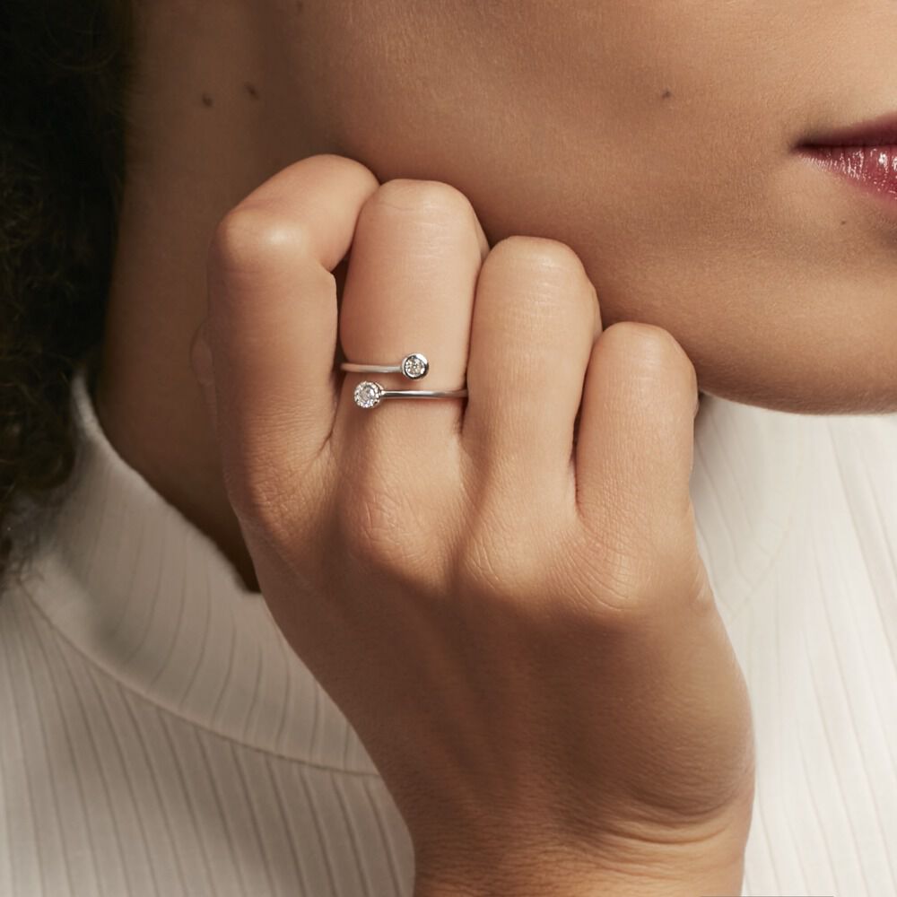 Bague Ajustable Mechte 1 Argent Blanc Oxyde De Zirconium - Bagues avec pierre Femme | Marc Orian