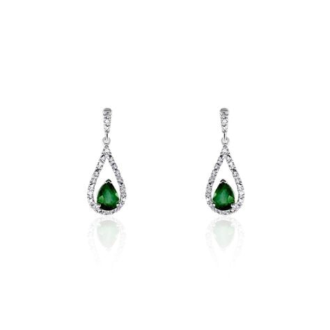 Boucles D'oreilles Pendantes Katiouchka Or Blanc Emeraude Diamants - Pendantes Femme | Marc Orian