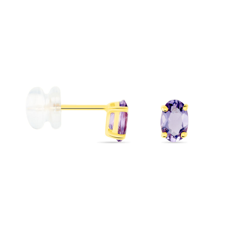 Boucles D'oreilles Puces Elea Serti Griffe Or Jaune Amethyste - Puces Femme | Marc Orian