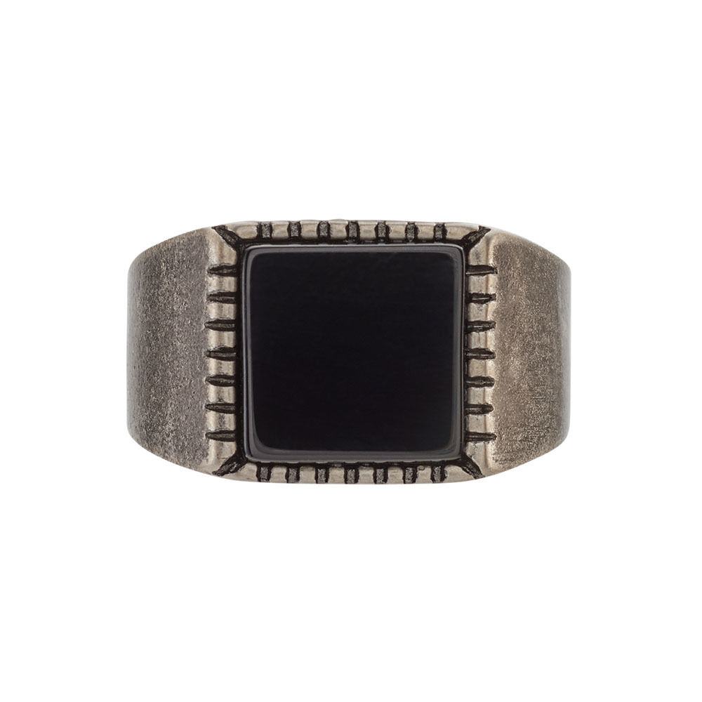 Bague Chevalière Acier Vieillit Haris Agate - Bijoux fantaisie Homme | Marc Orian