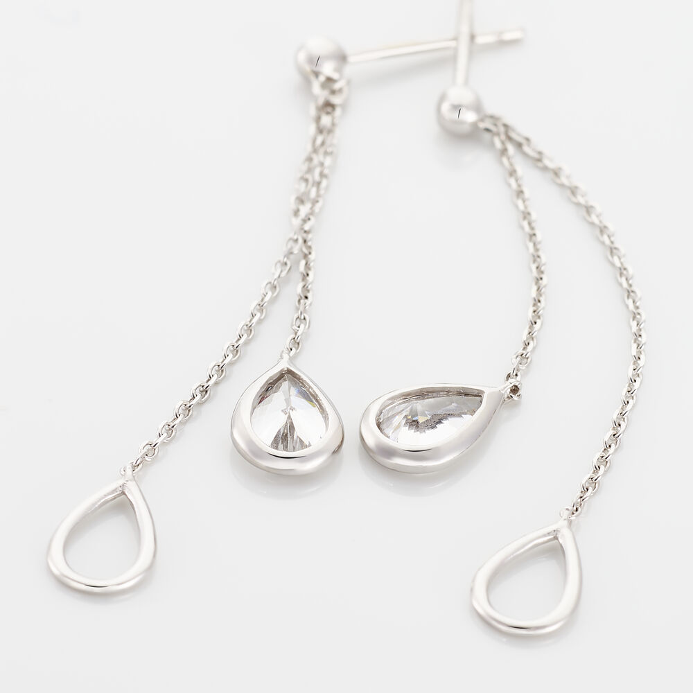 Boucles D'oreilles Pendantes Emerika Or Blanc Oxyde De Zirconium - Pendantes Femme | Marc Orian