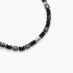 Collier Dark Pearl Acier Bicolore Pierre De Lave H&eacute;matite - Colliers avec pierres Homme | Marc Orian