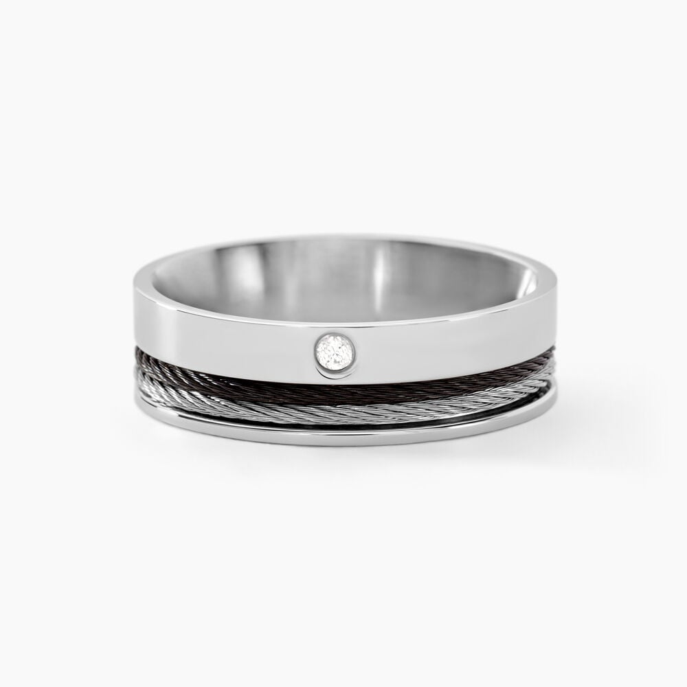 Bague Madine Acier Blanc Diamant - Bagues pierres pr&eacute;cieuses Homme | Marc Orian