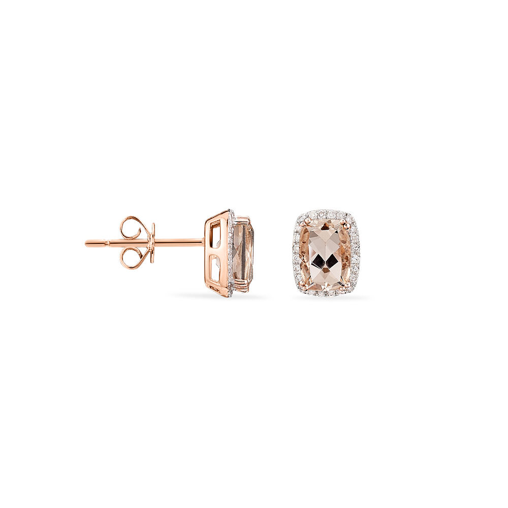 Boucles D'oreilles Puces Kloe Or Rose Morganite Et Diamant - Puces Femme | Marc Orian