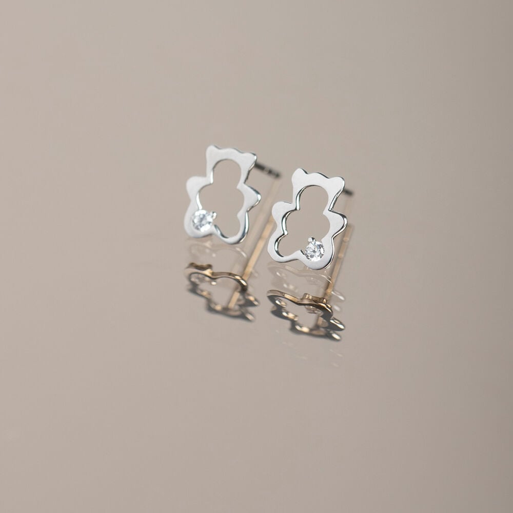 Boucles D'oreilles Puces Eusebia Ours Or Blanc Oxydes - Puces Enfant | Marc Orian