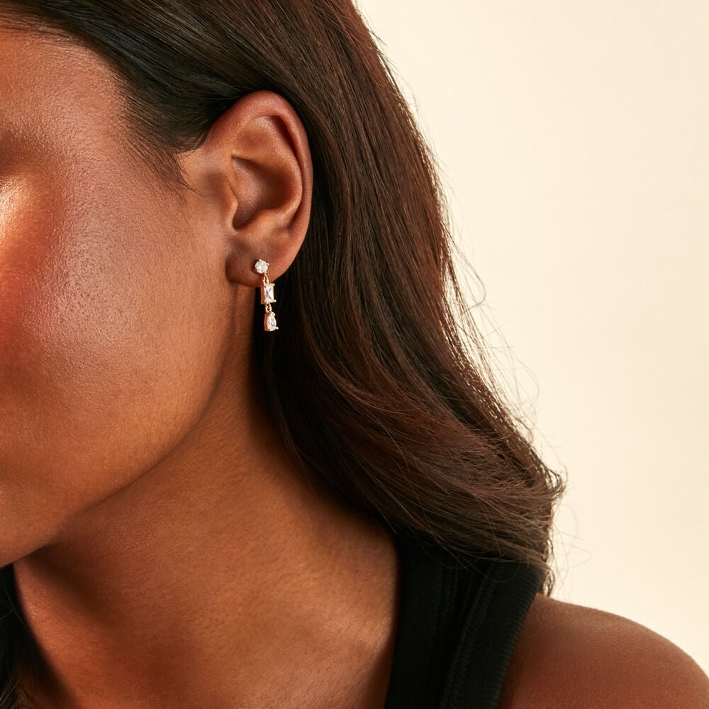 Boucles D'Oreilles Pendantes Sya Plaque Or Jaune Oxyde De Zirconium - Pendantes Femme | Marc Orian