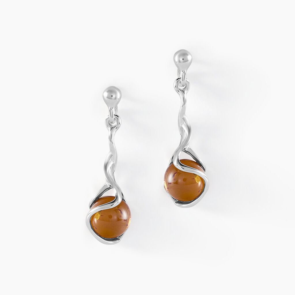 Boucles D'oreilles Pendantes Argent Blanc Ferima Ambre - Pendantes Femme | Marc Orian