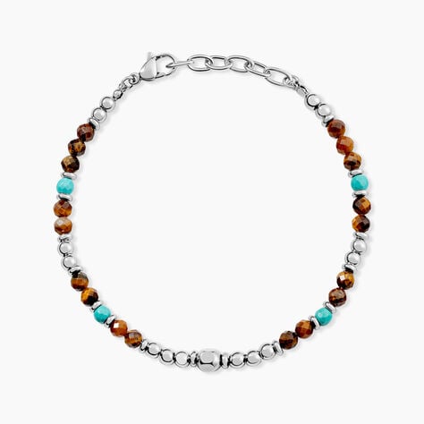 Bracelet Naturel Acier Blanc Oeil De Tigre Turquoise - Bracelets cha&icirc;nes Homme | Marc Orian