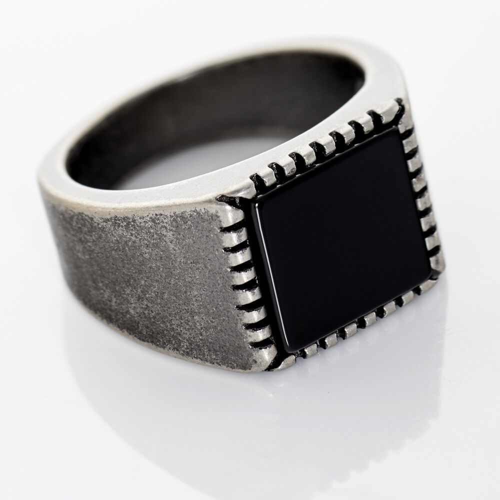 Bague Chevalière Acier Vieillit Haris Agate - Bijoux fantaisie Homme | Marc Orian
