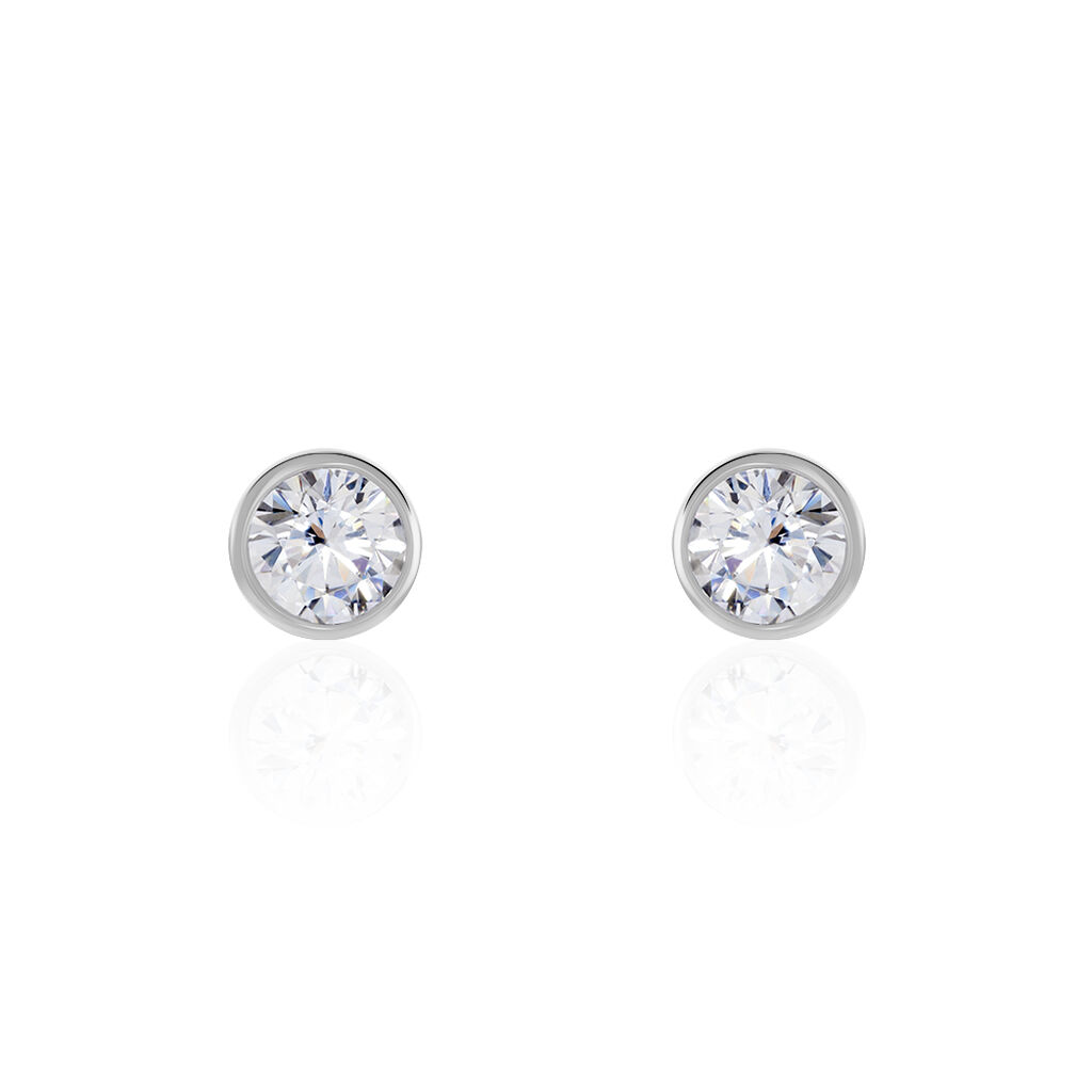 Boucles D'oreilles Puces Elda Serti Clos Or Blanc Oxyde De Zirconium - Puces Femme | Marc Orian