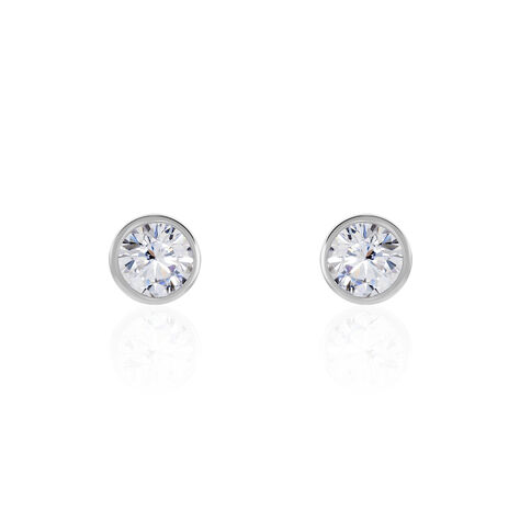 Boucles D'oreilles Puces Elda Serti Clos Or Blanc Oxyde De Zirconium - Puces Femme | Marc Orian