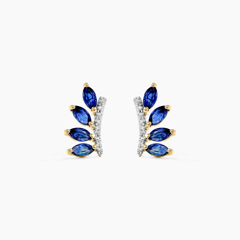 Boucles D'oreilles Puces Navette Or Jaune Saphir Diamant - Puces Femme | Marc Orian