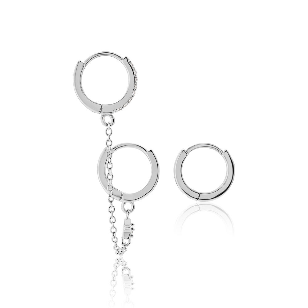Créoles Dépareillées Suri Argent Blanc Oxyde De Zirconium - Boucles d'oreilles Femme | Marc Orian