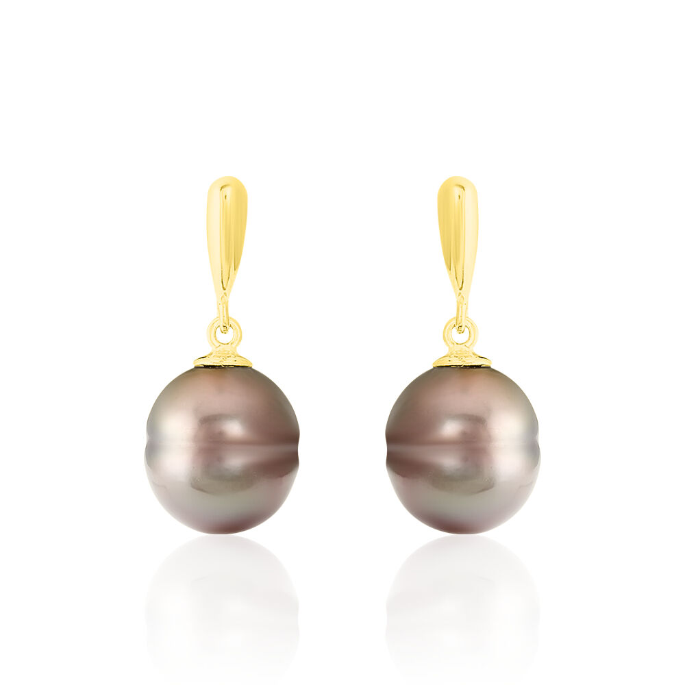 Boucles D'oreilles Pendantes Semi-baroque Or Jaune Perle De Tahiti - Pendantes Femme | Marc Orian