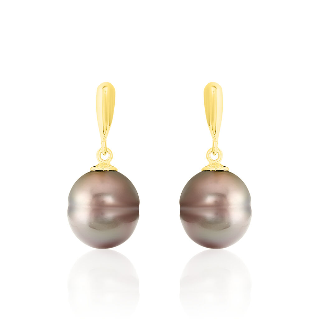 Boucles D'oreilles Pendantes Semi-baroque Or Jaune Perle De Tahiti - Pendantes Femme | Marc Orian