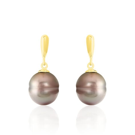 Boucles D'oreilles Pendantes Semi-baroque Or Jaune Perle De Tahiti - Pendantes Femme | Marc Orian