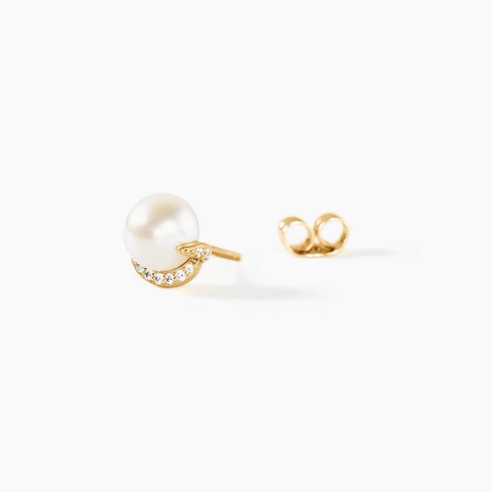 Boucles D'Oreilles Puces Lucinda Argent Dor&eacute; A L'Or 750/1000 Perle De Culture Oxyde De Zirconium - Puces Femme | Marc Orian